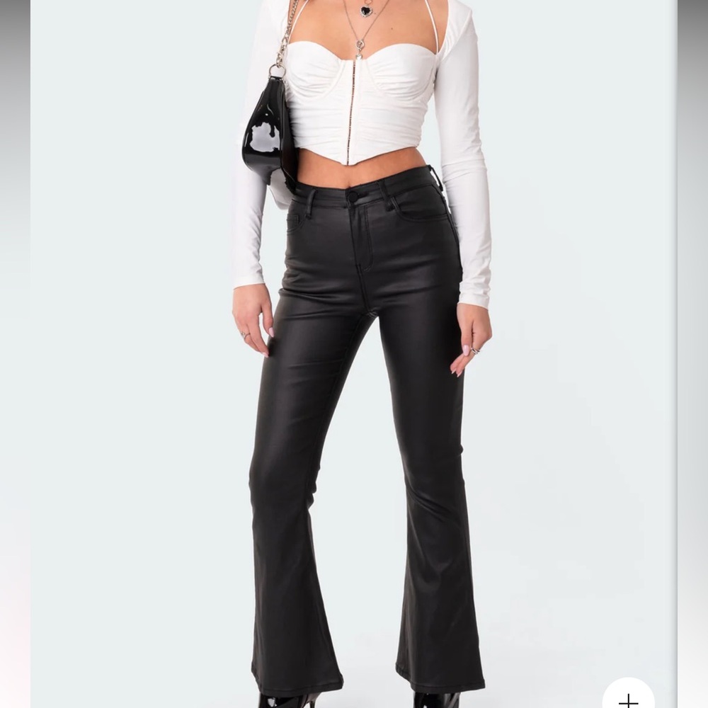 Edikted Women’s Faux Leather Flare Jeans Pants